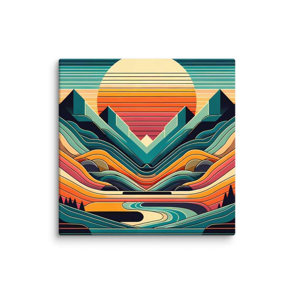 Geometric Mountains Sunset with Layered Valley Lines
