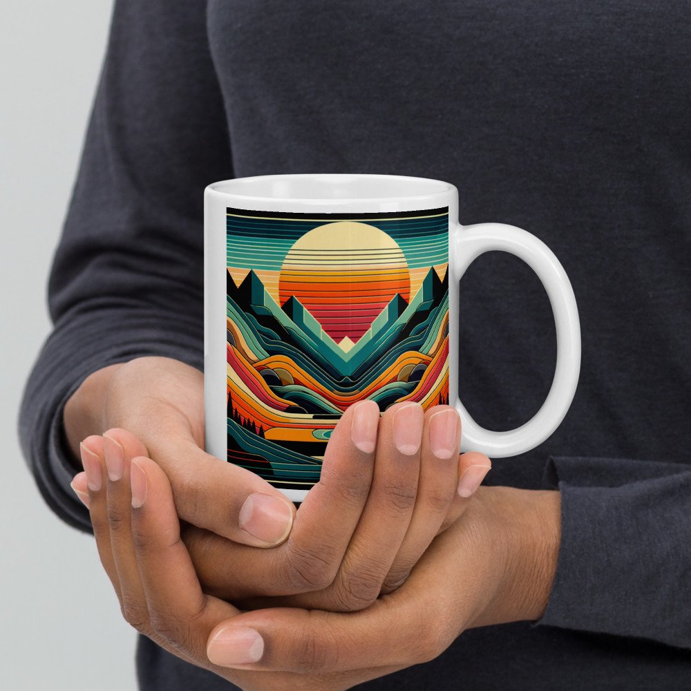 Geometric Mountains Sunset with Layered Valley Lines