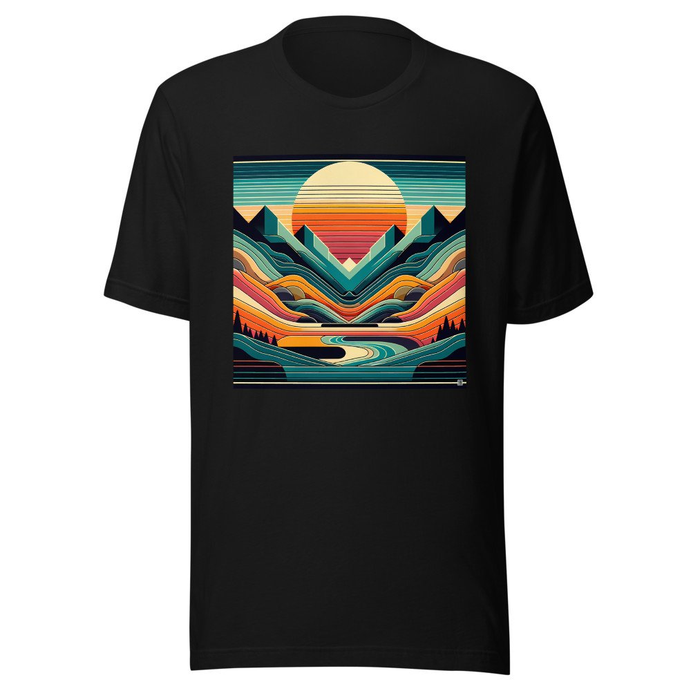 Geometric Mountains Sunset with Layered Valley Lines