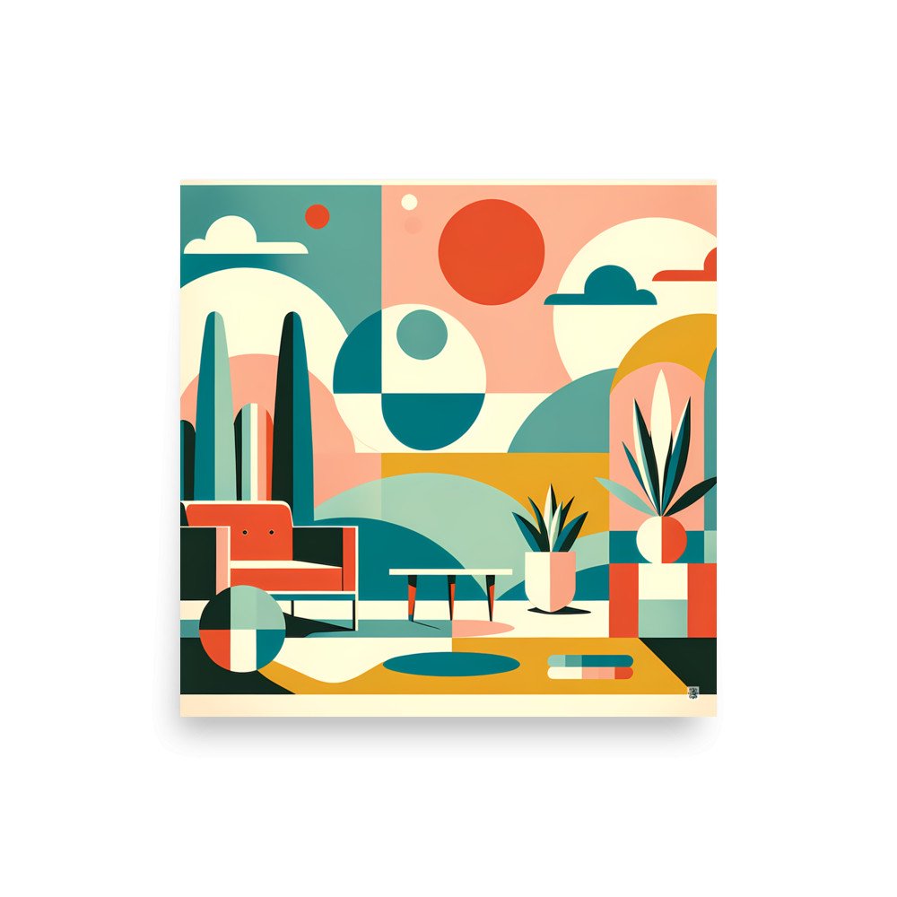 Mid Century Modern Geometric Living Room Abstract