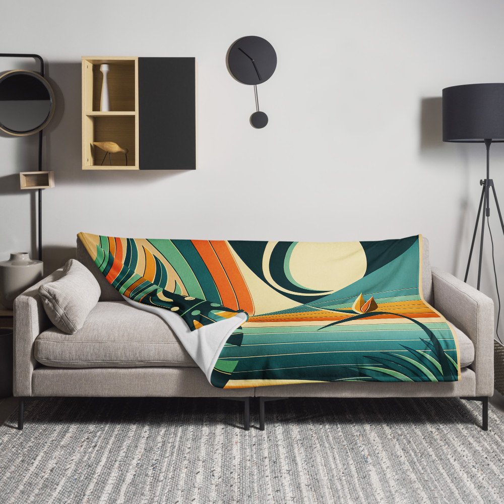 Abstract Tropical Leaves and Sun Geometric Landscape — Throw Blanket