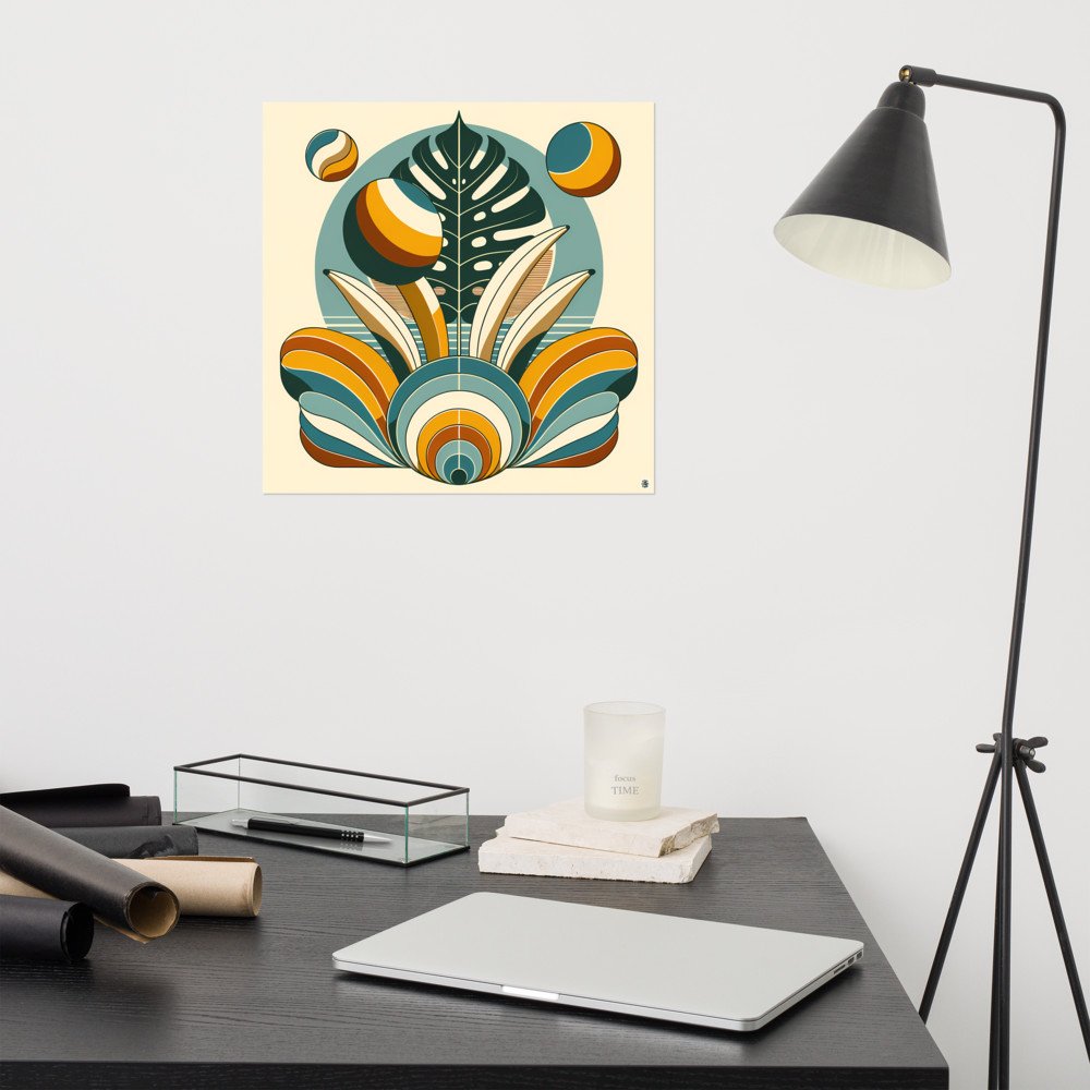 Geometric Monstera Leaf in Retro Botanical Shapes