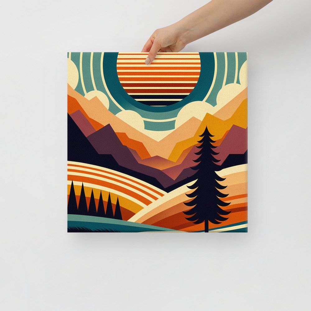Geometric Mountain Sunrise Landscape — Canvas Print