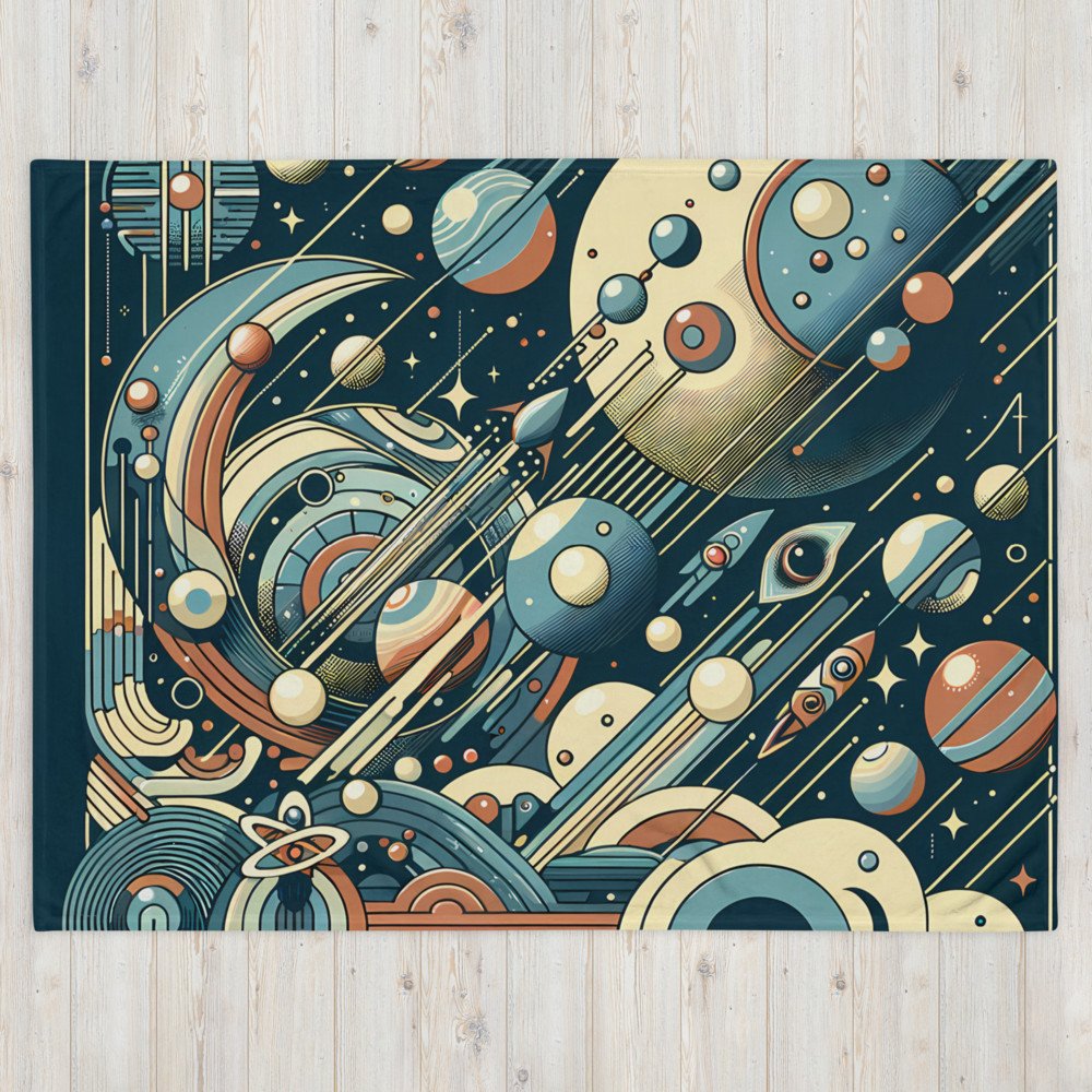 Retro Geometric Space Planets in Teal and Orange