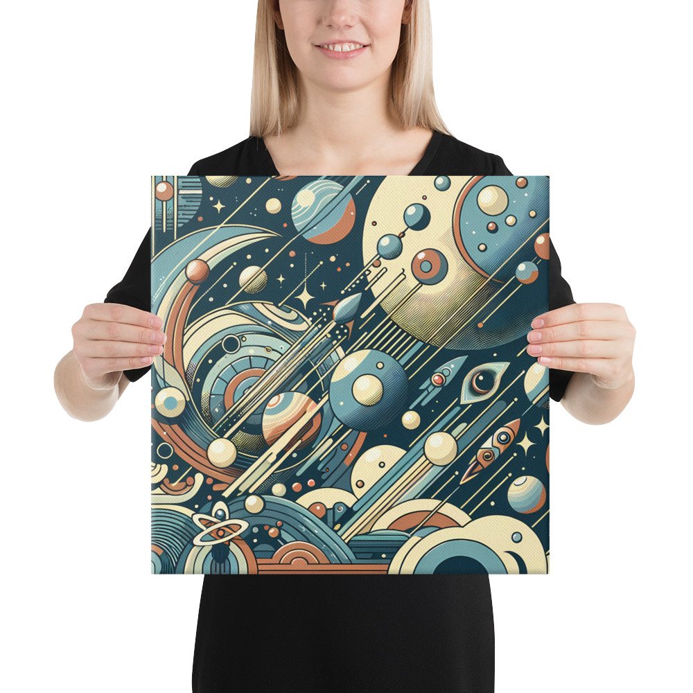 Retro Geometric Space Planets in Teal and Orange