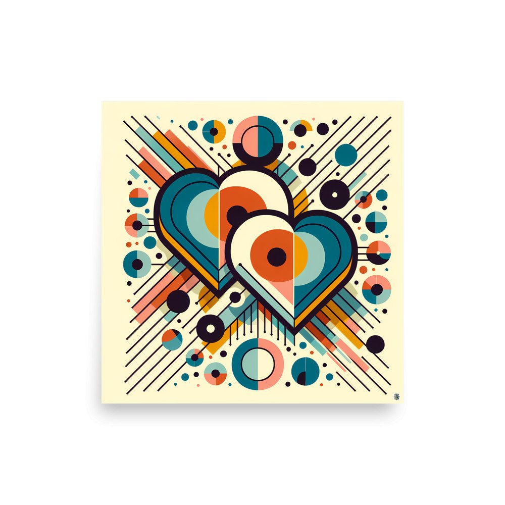 Geometric Heart Duo with Retro Circles and Lines