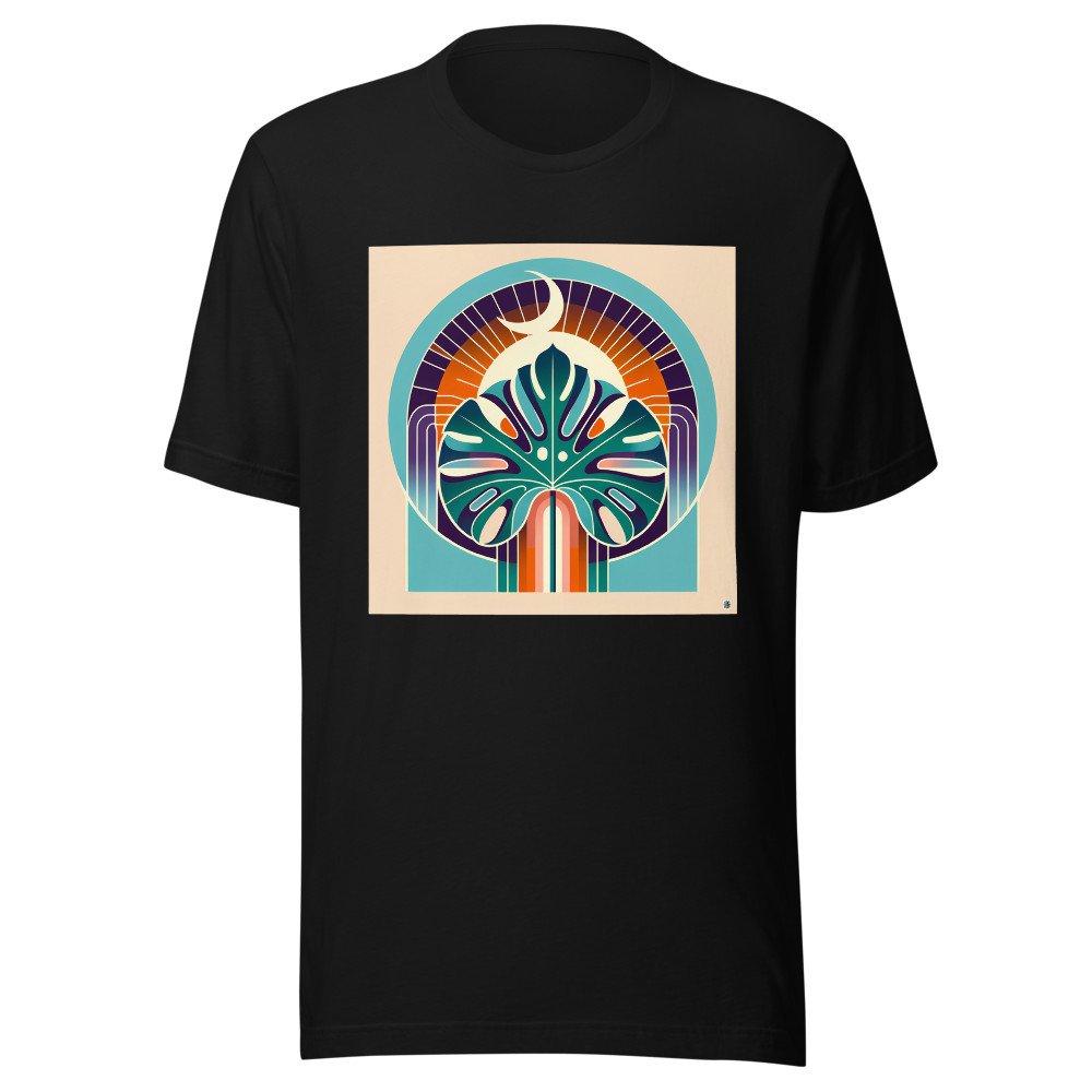 Geometric Monstera Leaf with Crescent Moon