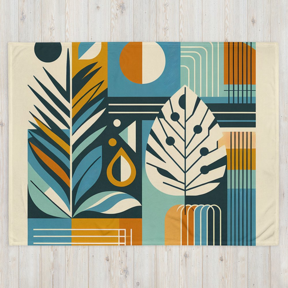 Geometric Botanical Leaves in Teal and Ochre