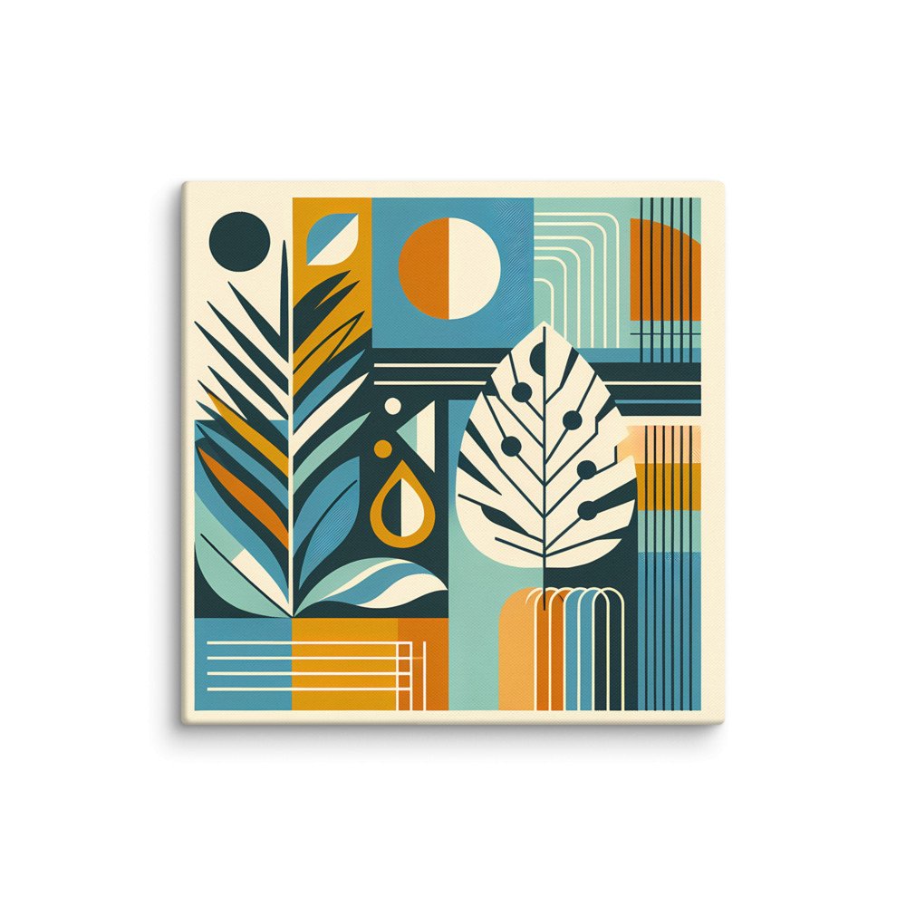 Geometric Botanical Leaves in Teal and Ochre