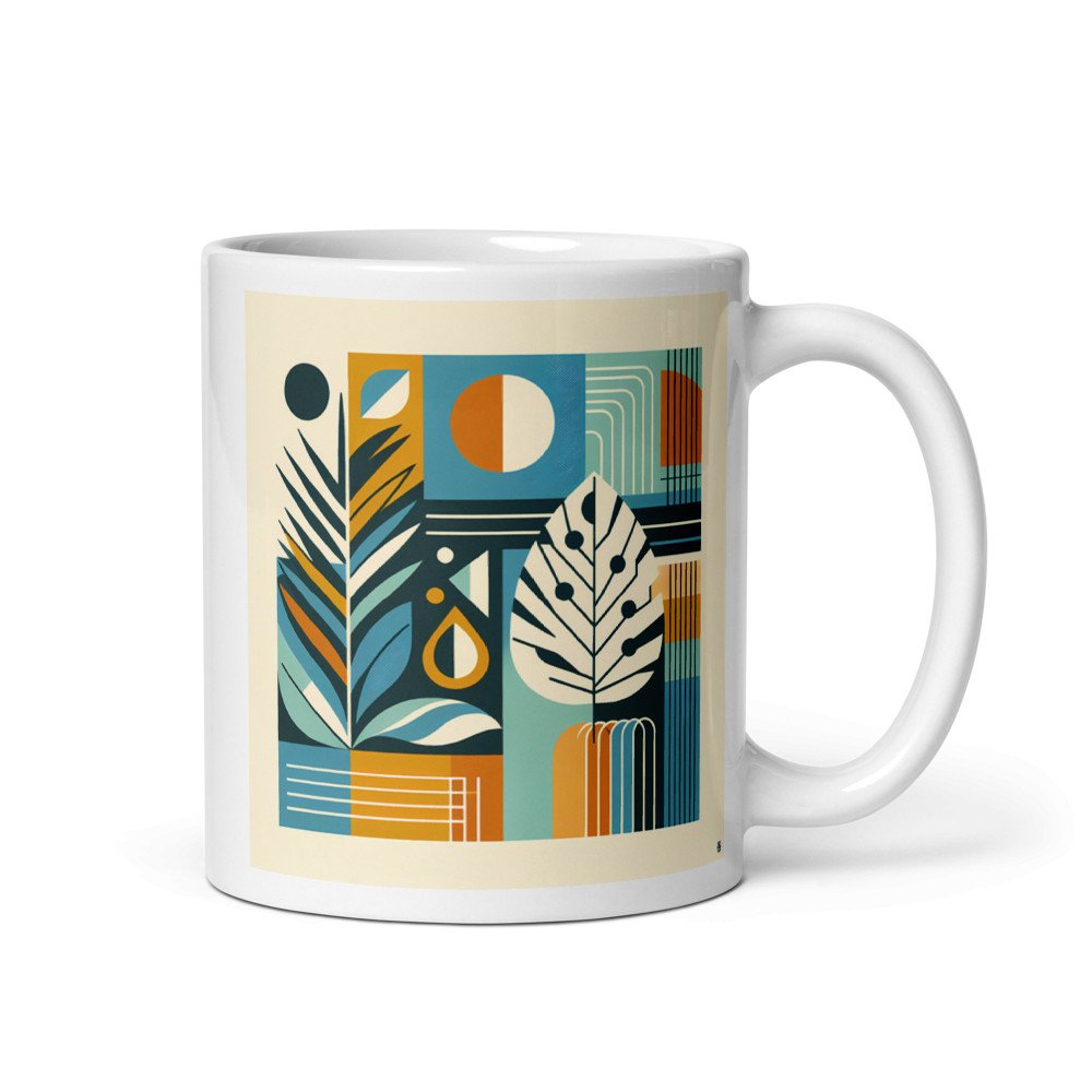 Geometric Botanical Leaves in Teal and Ochre