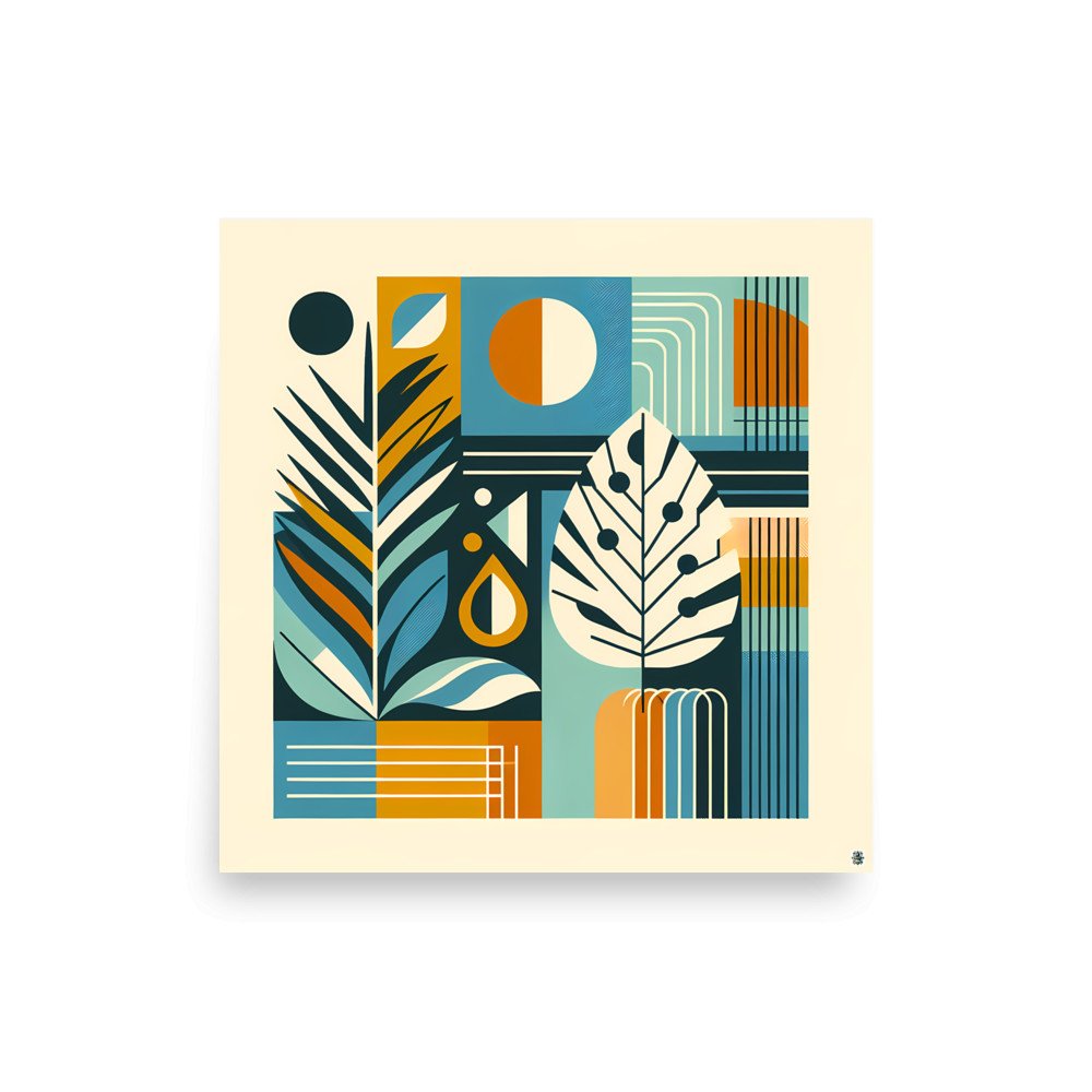Geometric Botanical Leaves in Teal and Ochre