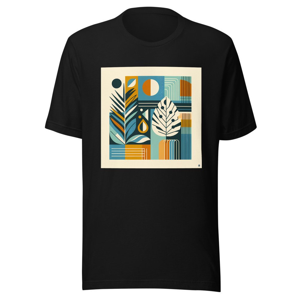 Geometric Botanical Leaves in Teal and Ochre