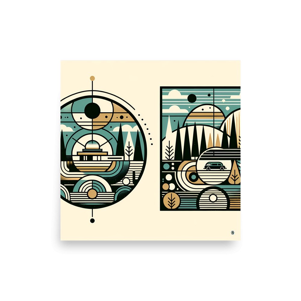 Mid Century Modern Geometric Mountain Landscape