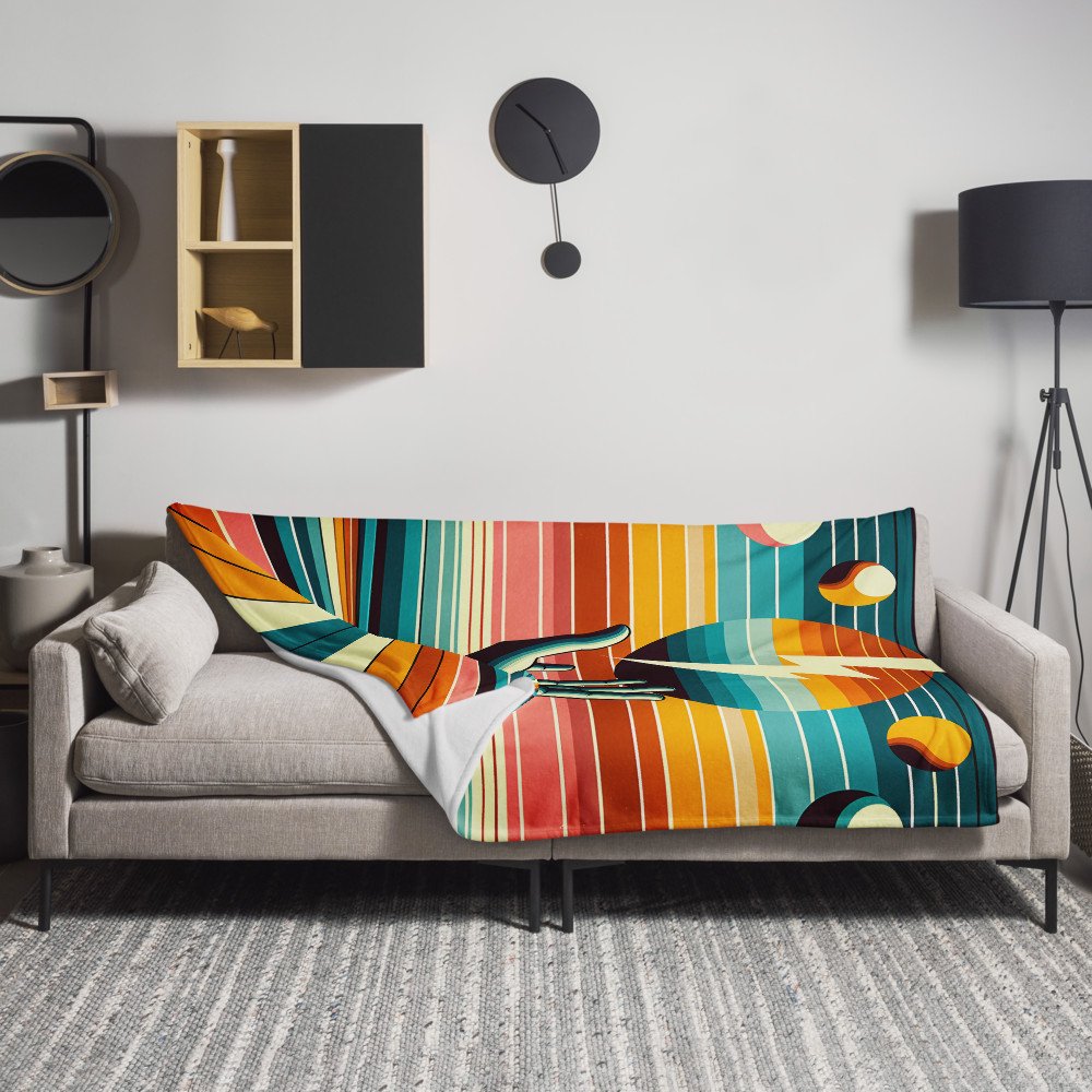 Retro Lightning Bolt Over Hand and Striped Sun