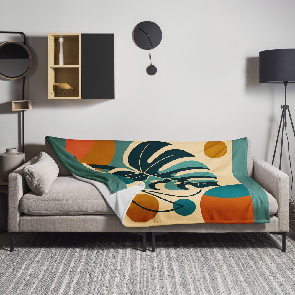 Abstract Monstera Leaf with Geometric Circles