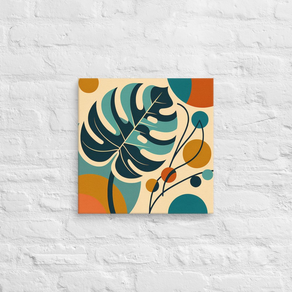 Abstract Monstera Leaf with Geometric Circles