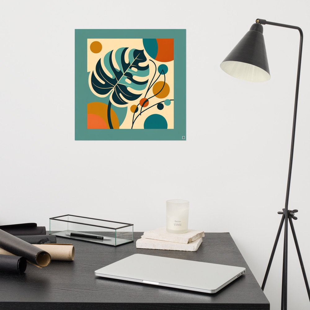 Abstract Monstera Leaf with Geometric Circles