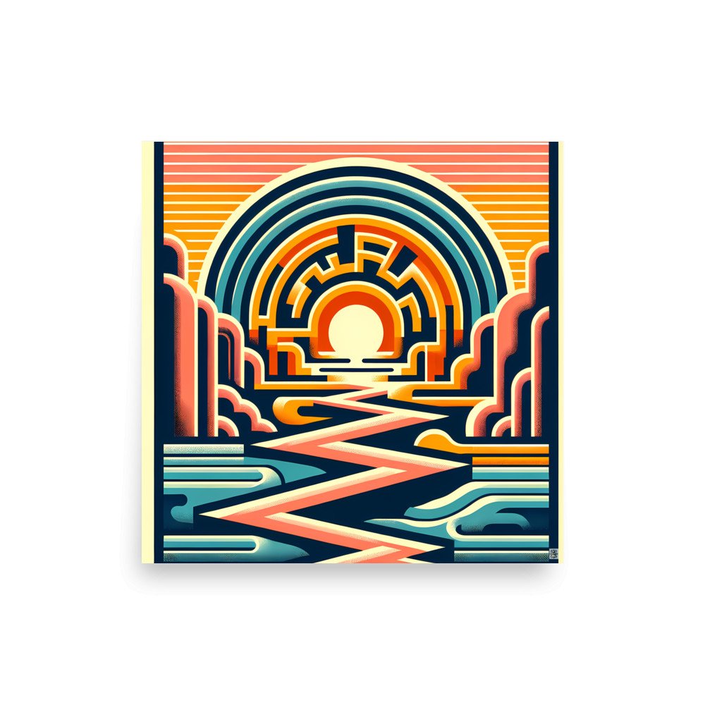 Geometric Sunset Over Zigzag River Canyon