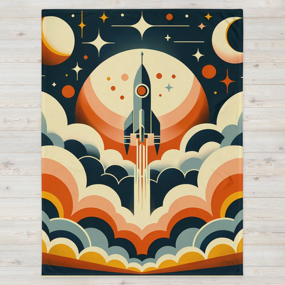 Retro Rocket Launch in Starry Night Sky