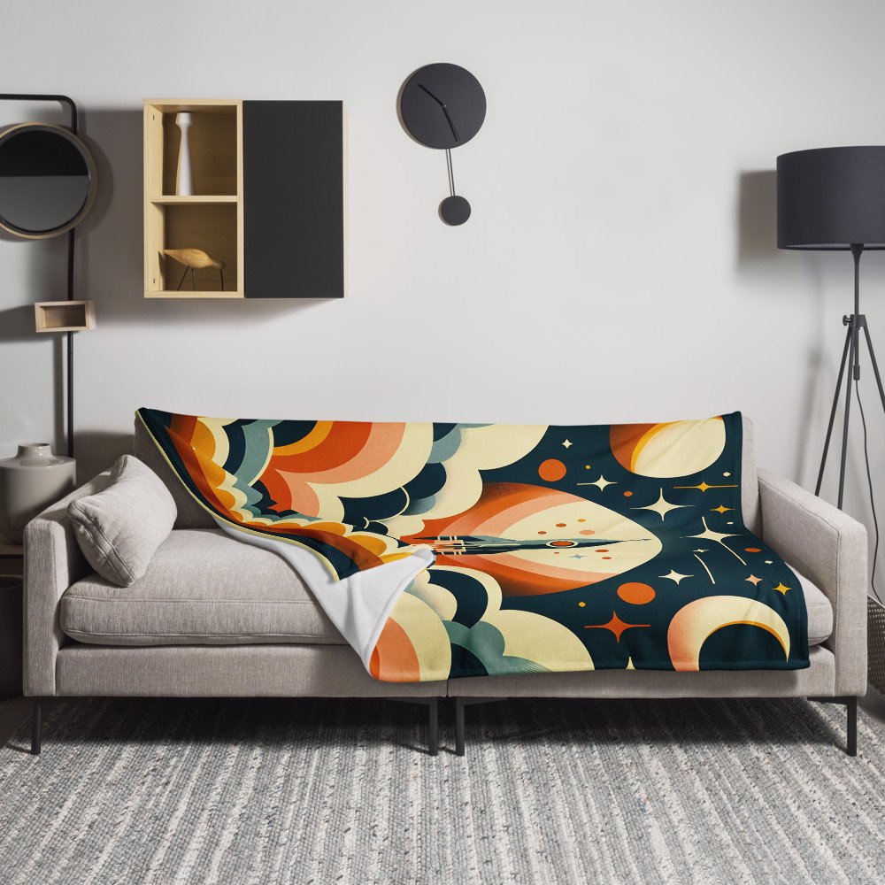 Retro Rocket Launch in Starry Night Sky — Throw Blanket
