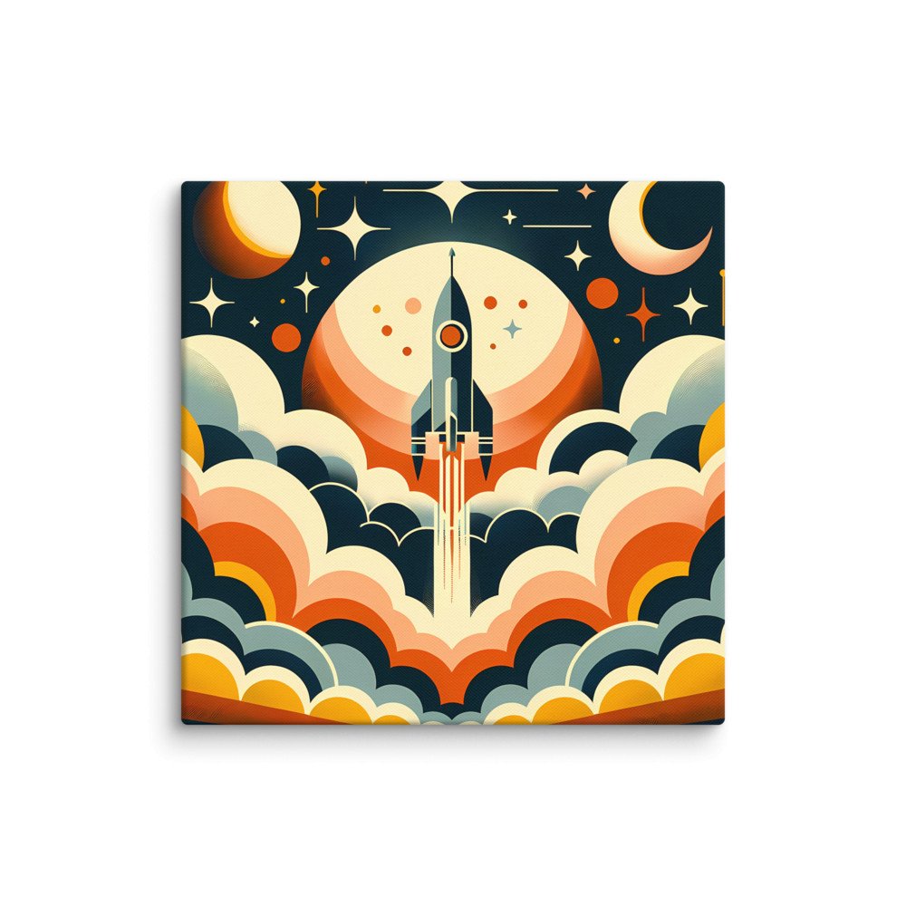 Retro Rocket Launch in Starry Night Sky