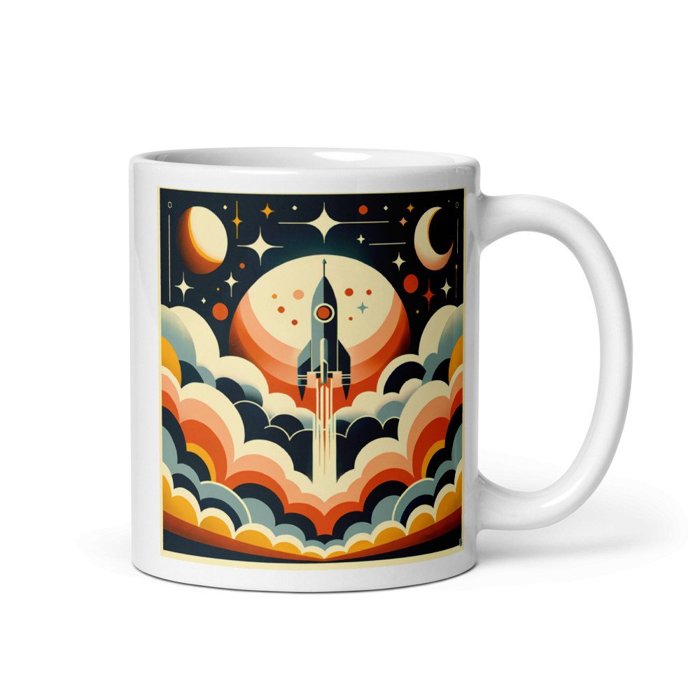 Retro Rocket Launch in Starry Night Sky