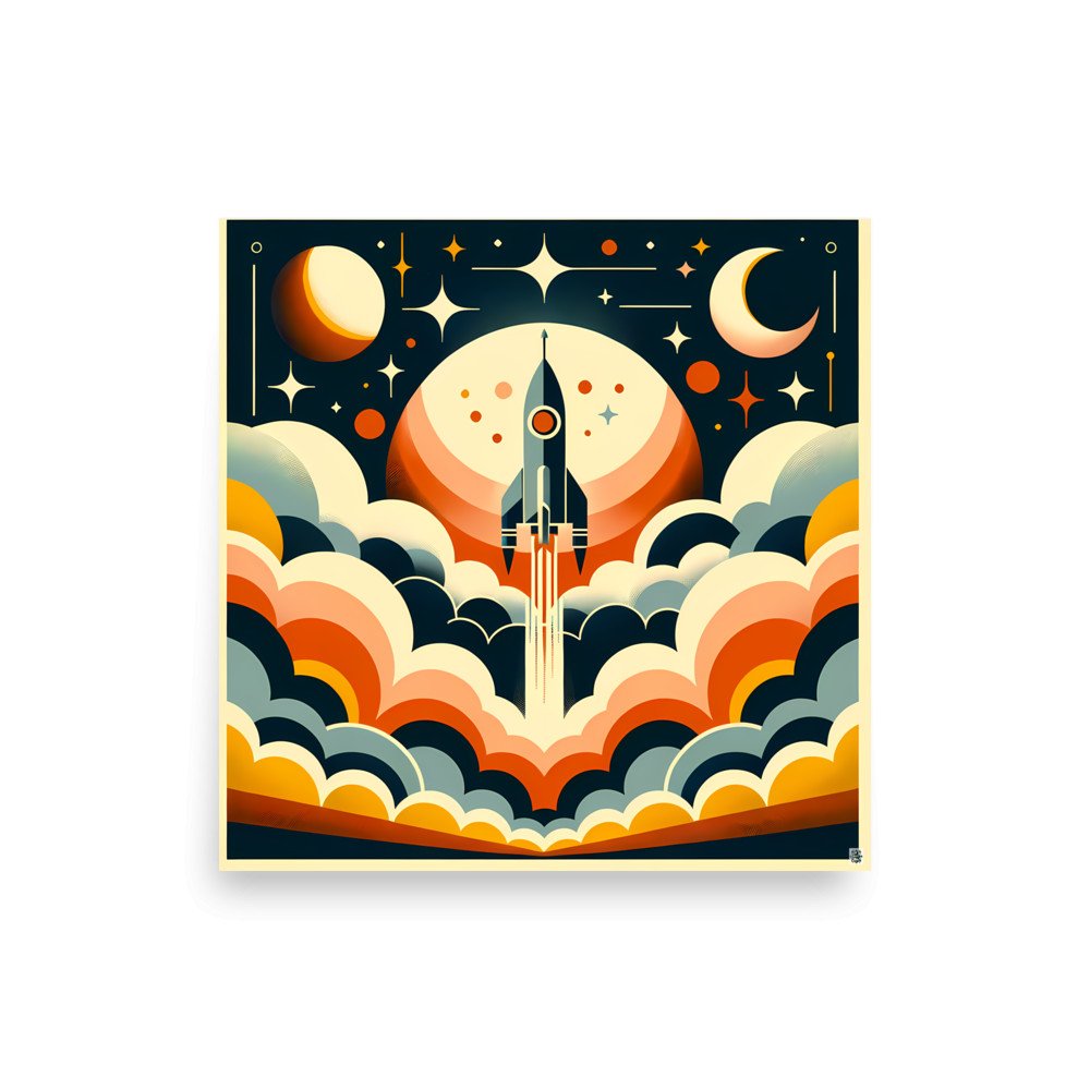 Retro Rocket Launch in Starry Night Sky