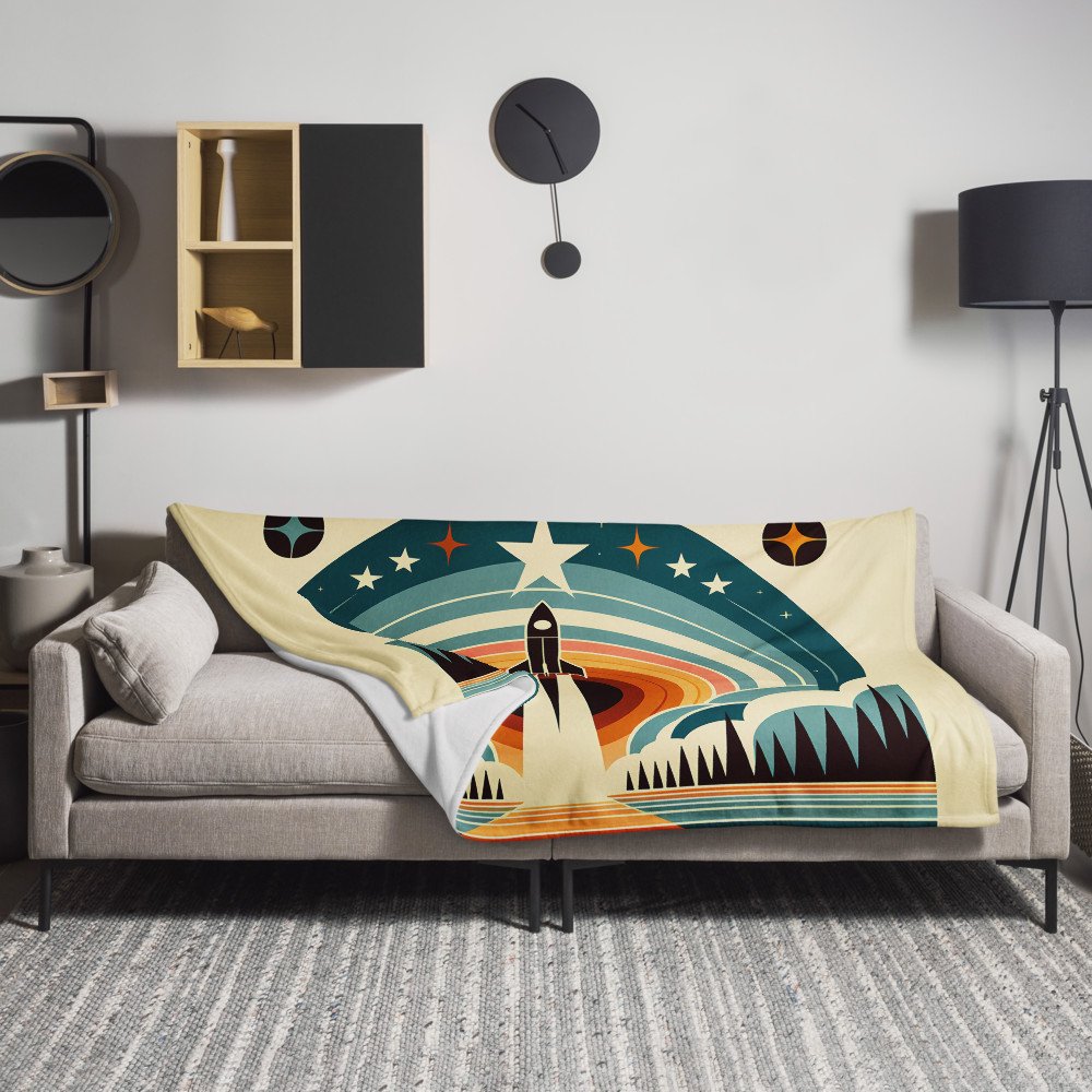 Retro Rocket Launch Geometric Space Scene