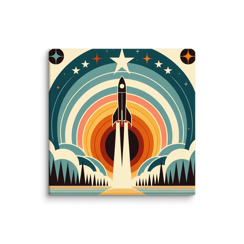 Retro Rocket Launch Geometric Space Scene