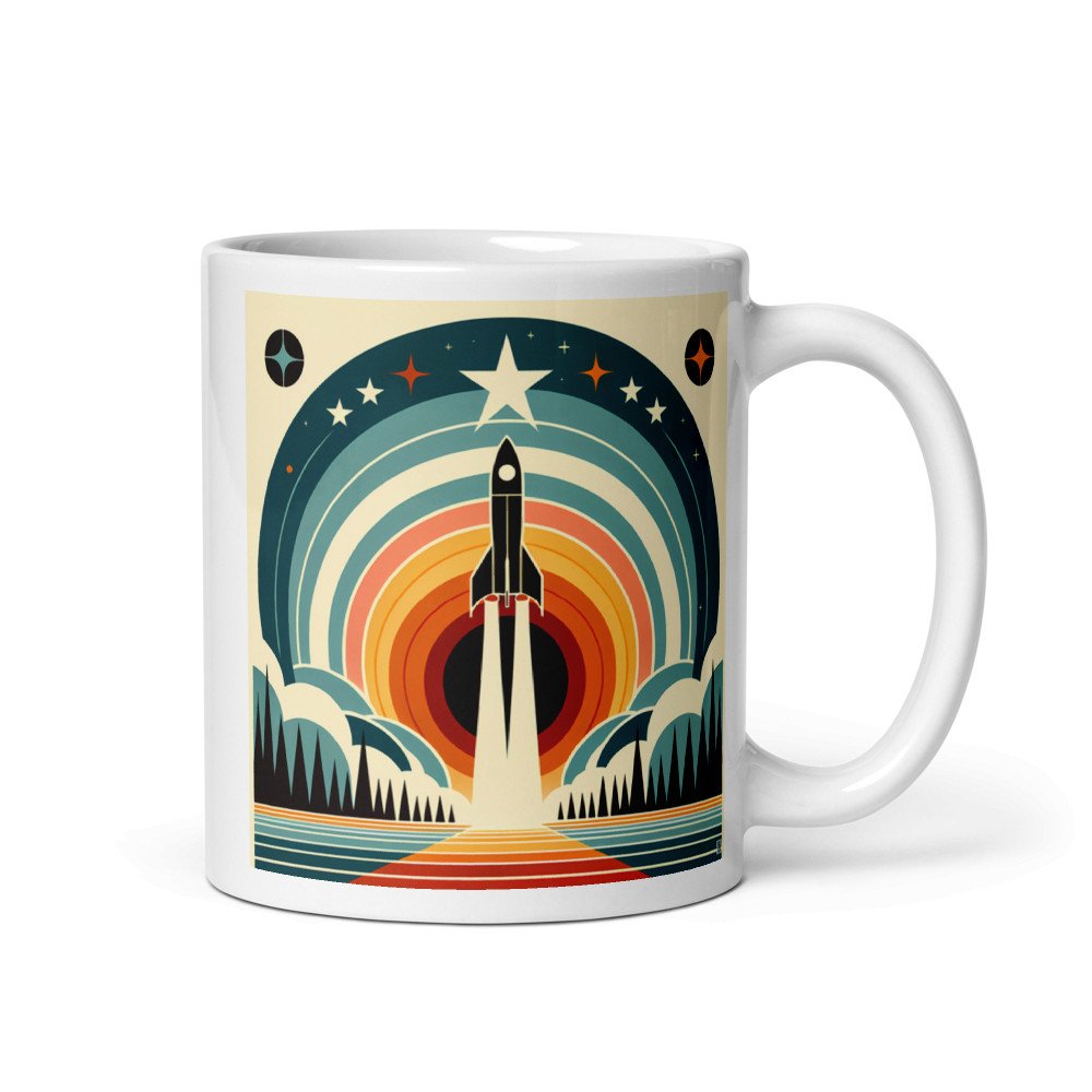 Retro Rocket Launch Geometric Space Scene