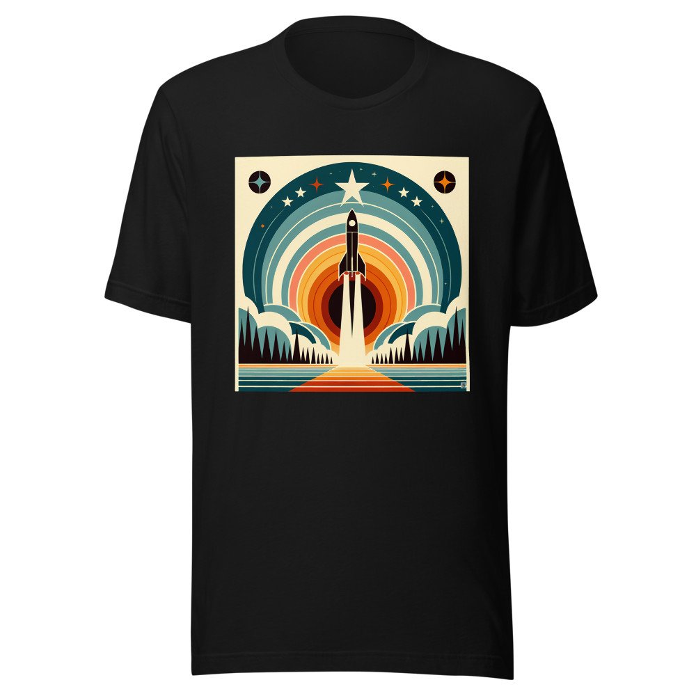 Retro Rocket Launch Geometric Space Scene