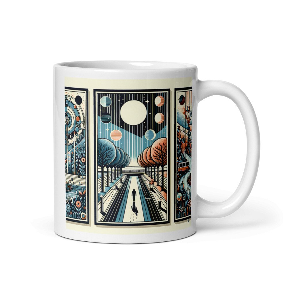 Retro Cosmic Landscape Triptych in Teal and Orange