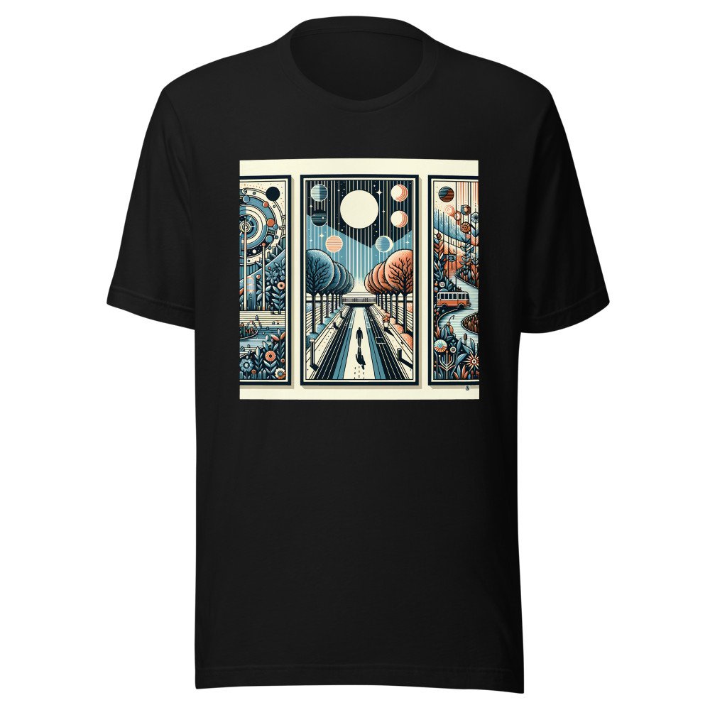 Retro Cosmic Landscape Triptych in Teal and Orange