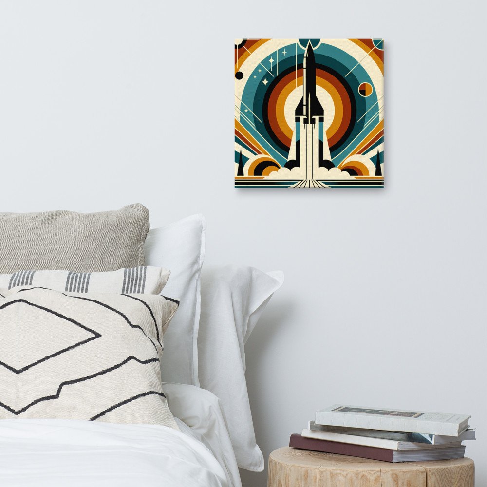 Retro Geometric Rocket Launch — Canvas Print