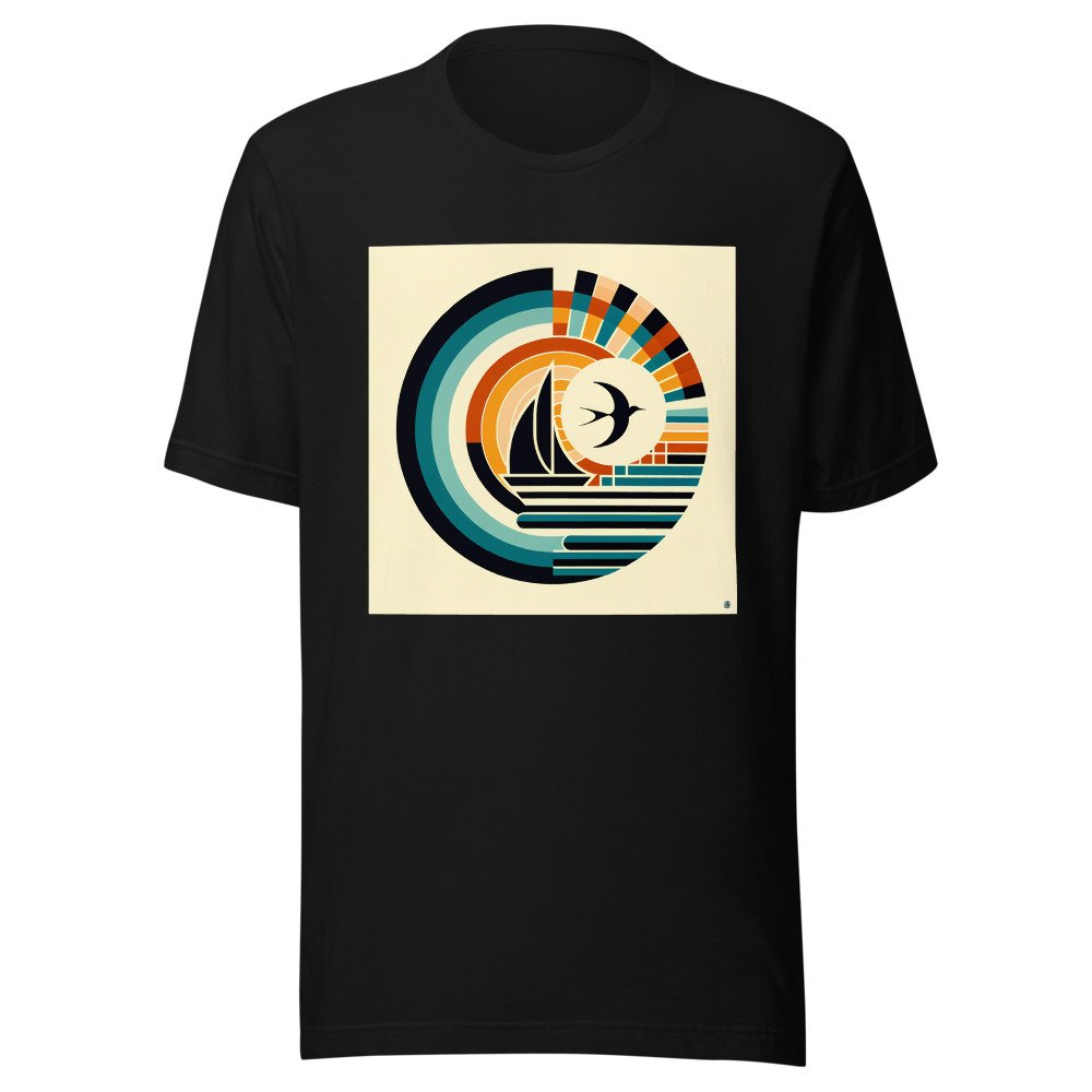 Geometric Sailboat and Swallow Sunset Emblem