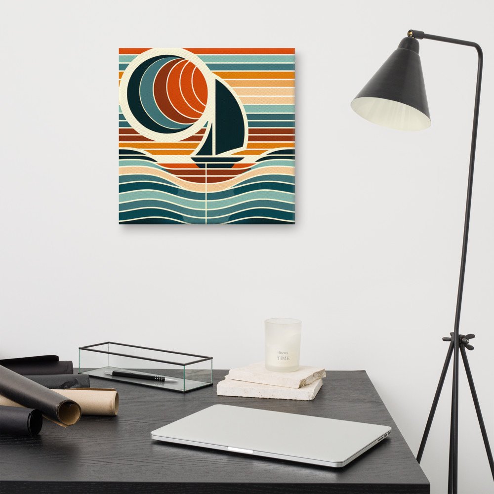 Geometric Sailboat at Sunset in Colour Block Stripes