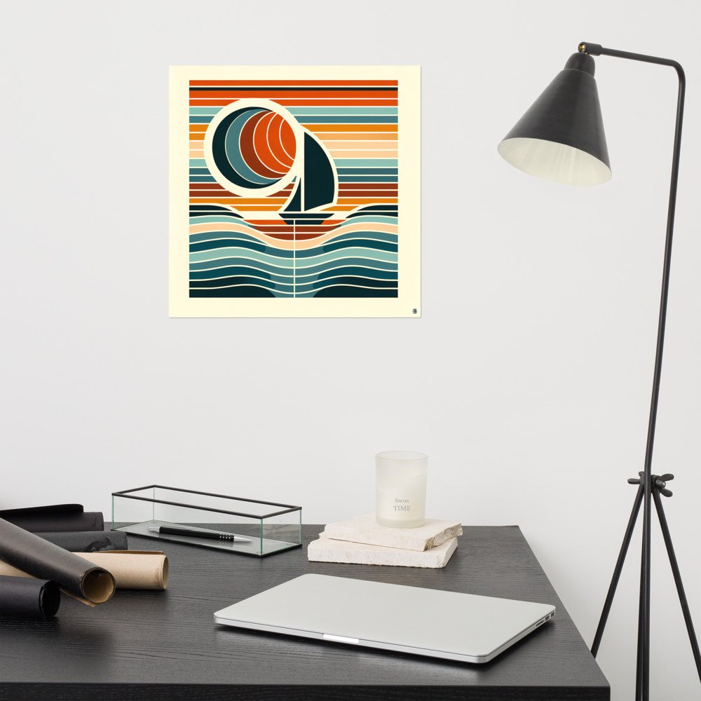 Geometric Sailboat at Sunset in Colour Block Stripes