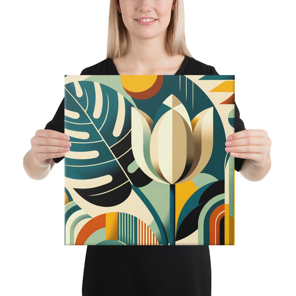 Geometric tulip and monstera leaf abstract