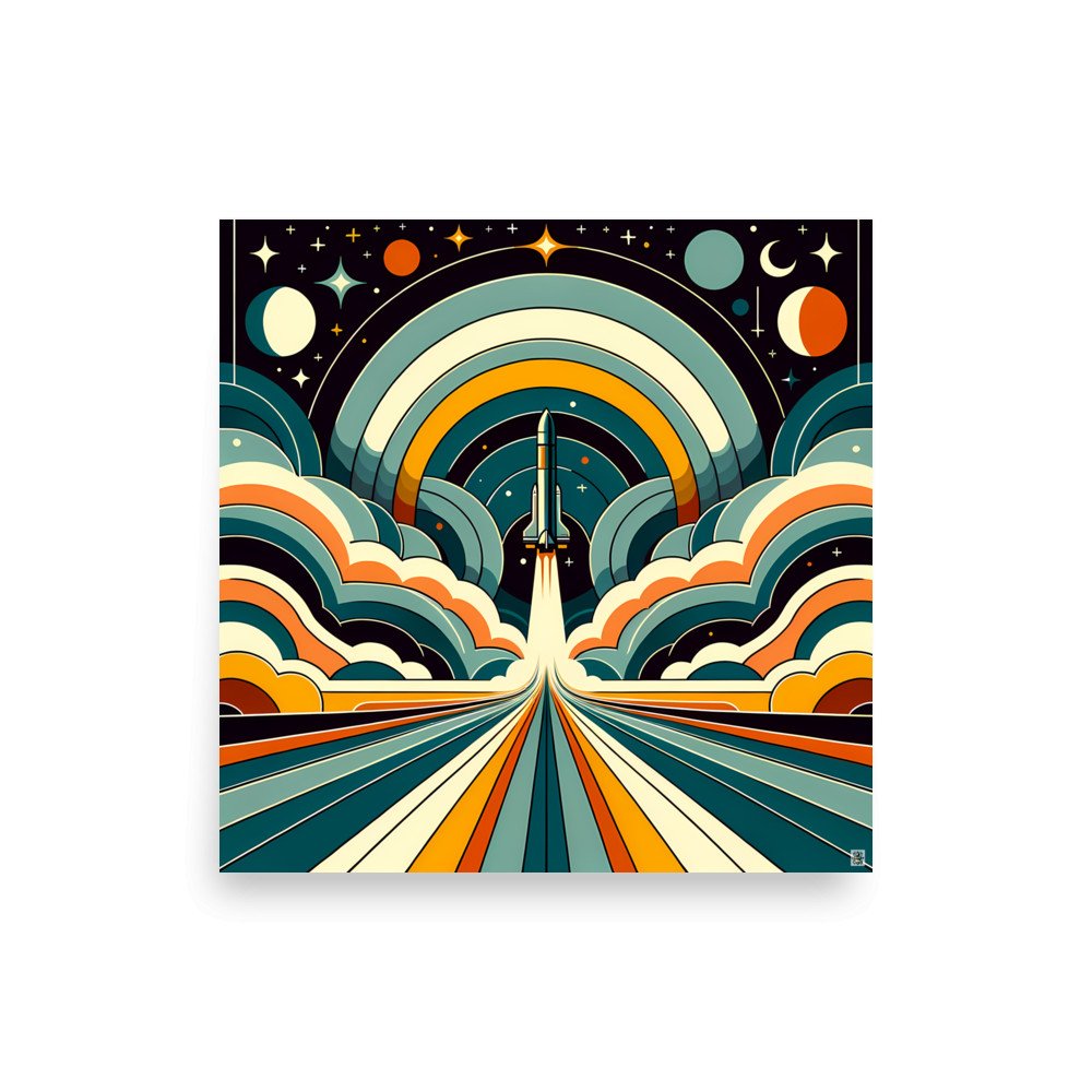 Retro Rocket Launch Through Geometric Clouds