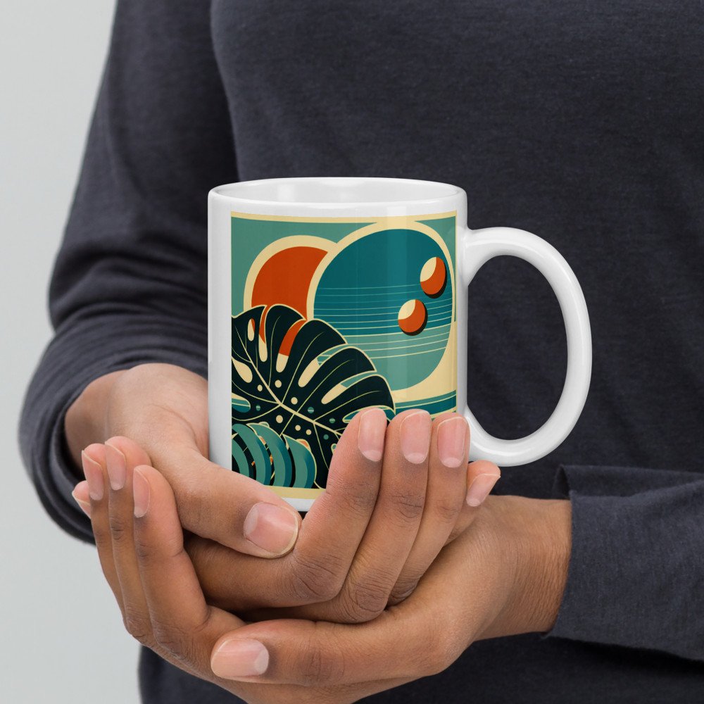 Abstract Monstera Leaf Sunset Geometry — Mug