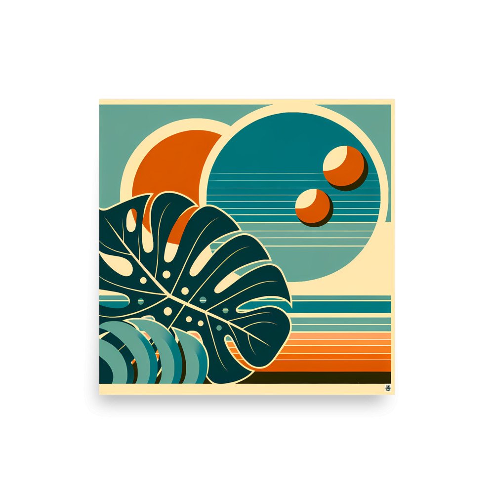 Abstract Monstera Leaf Sunset Geometry