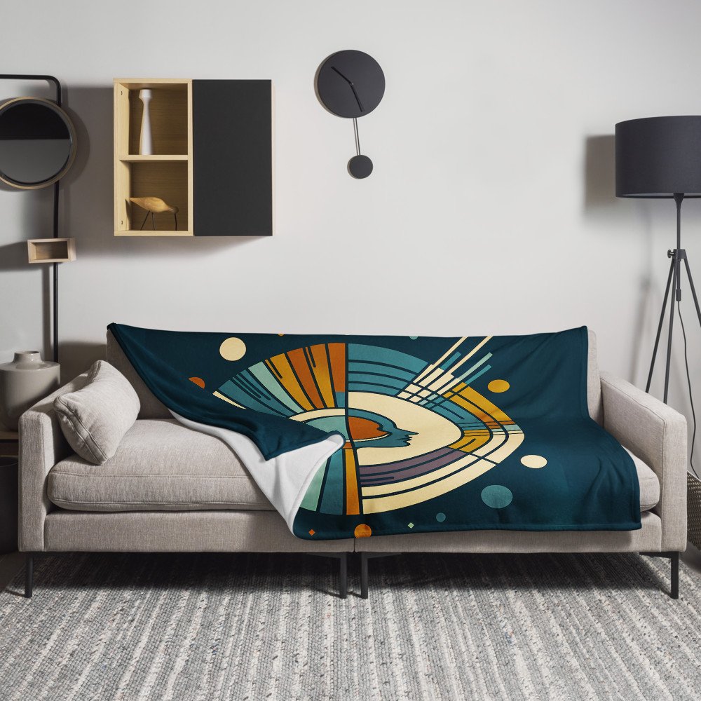 Geometric Moon Face in Retro Space Circles