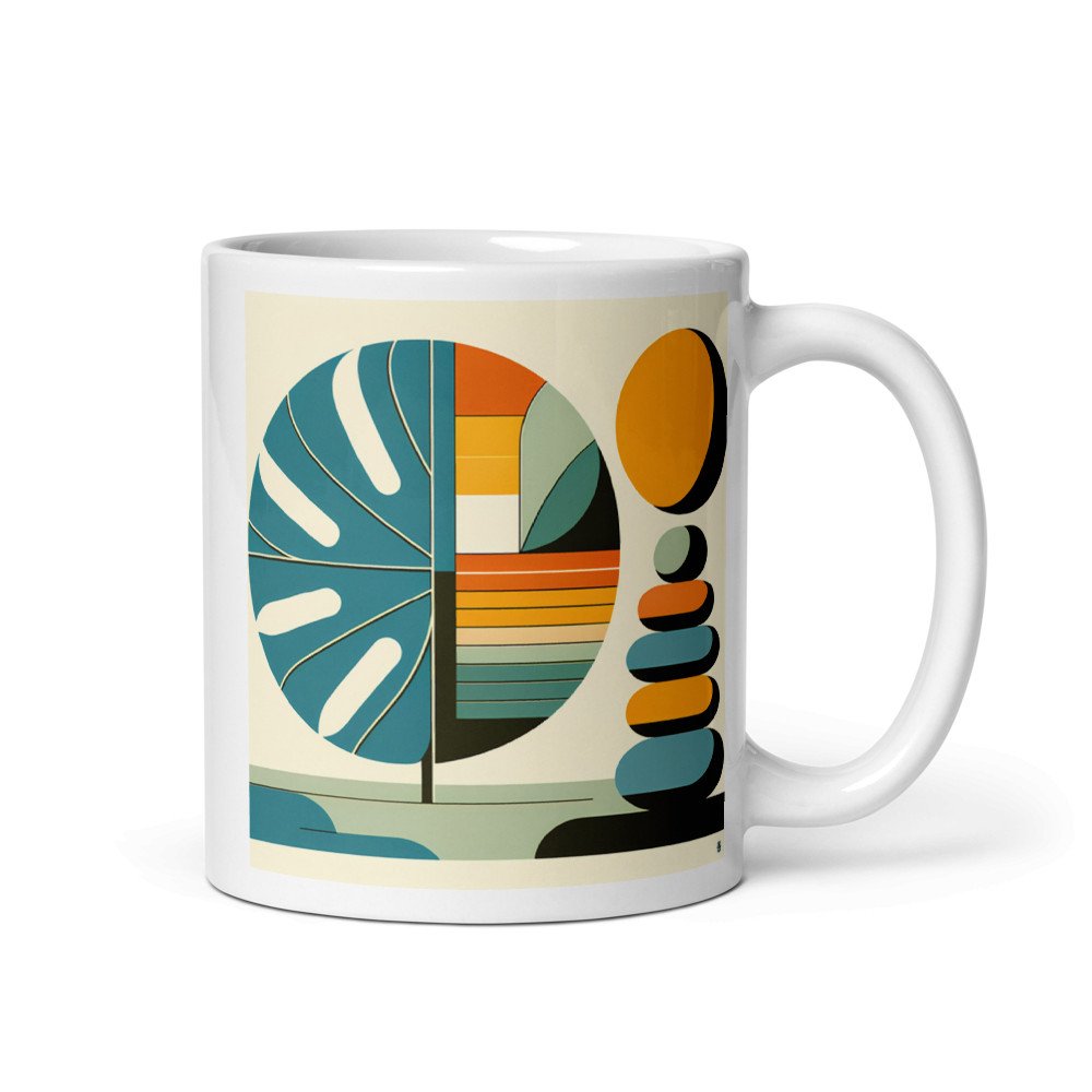 Geometric Monstera Leaf and Stacked Stones