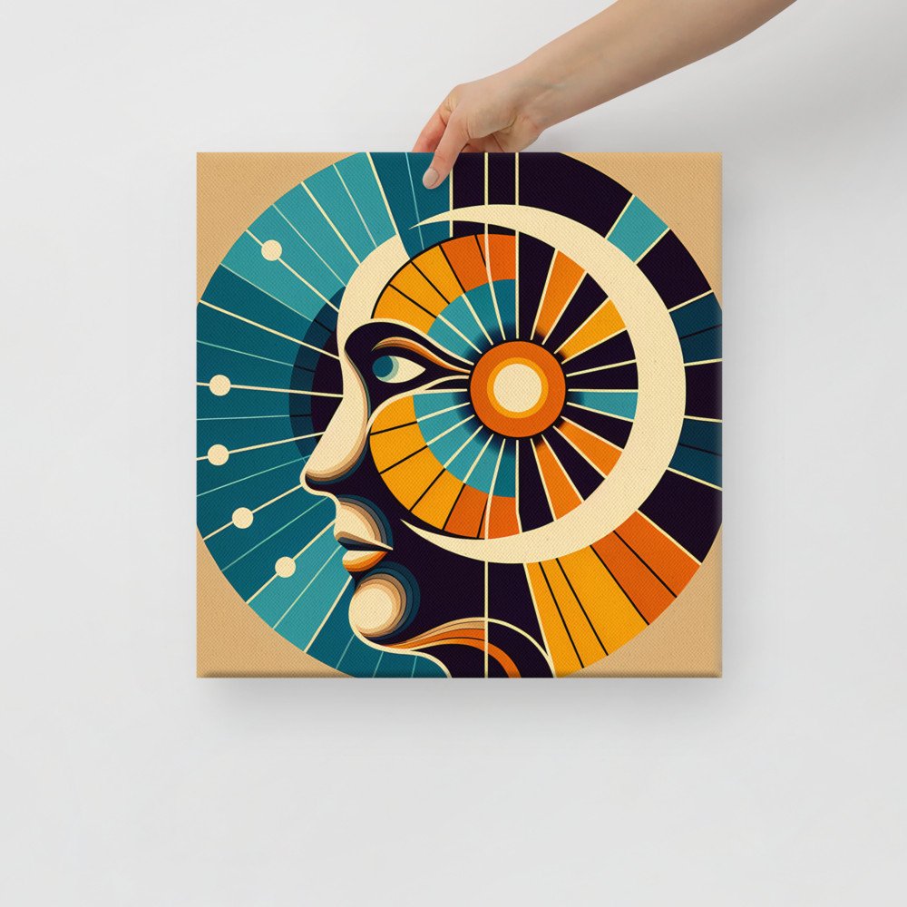 Geometric Abstract Face with Radiating Sunburst
