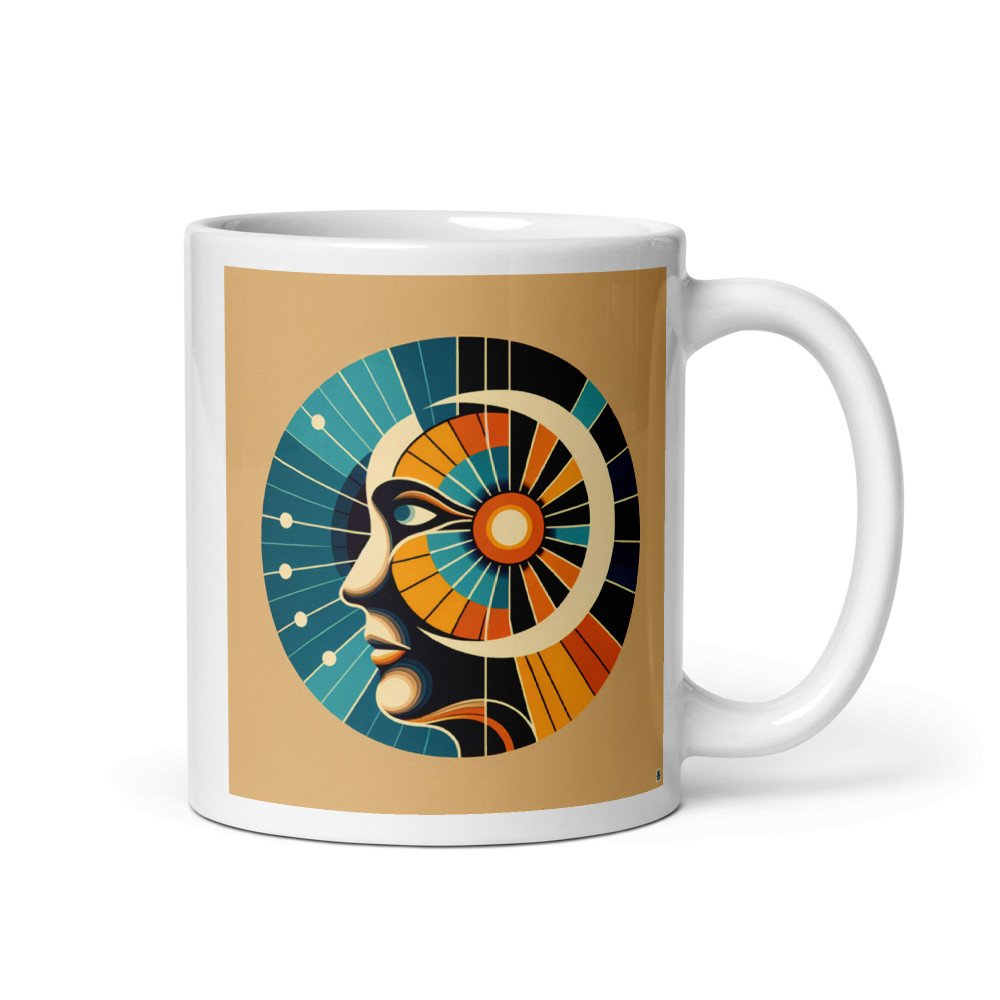 Geometric Abstract Face with Radiating Sunburst
