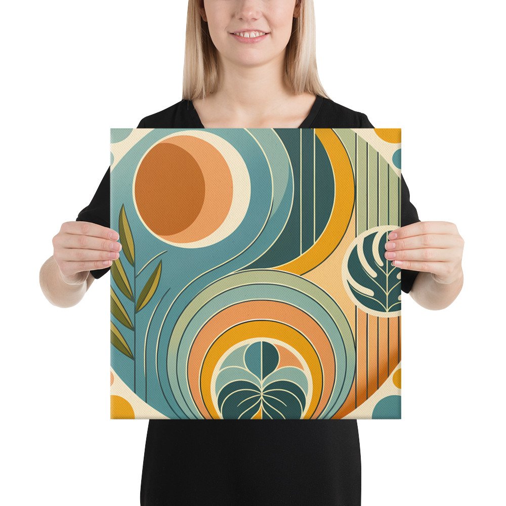 Abstract Botanical Circles in Teal and Ochre