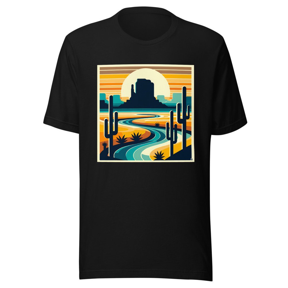 Desert River Sunset with Cactus Silhouettes