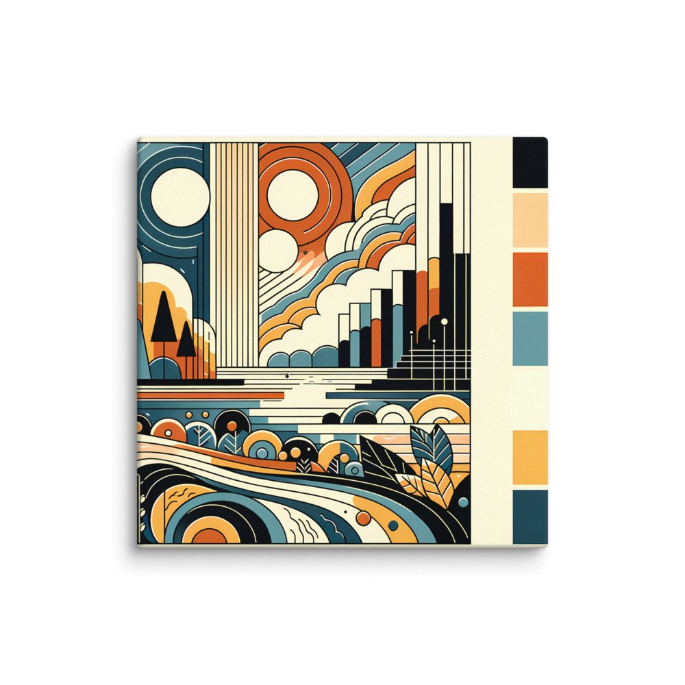 Retro Geometric Landscape with Bold Colours