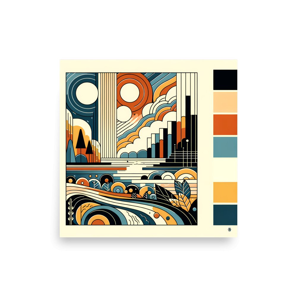 Retro Geometric Landscape with Bold Colours