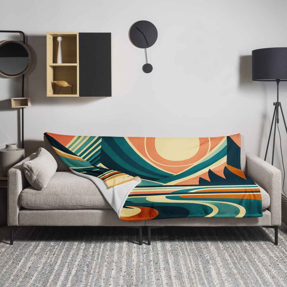Geometric Mountain Peaks at Sunset — Throw Blanket